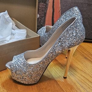 Silver Glitter High Heels